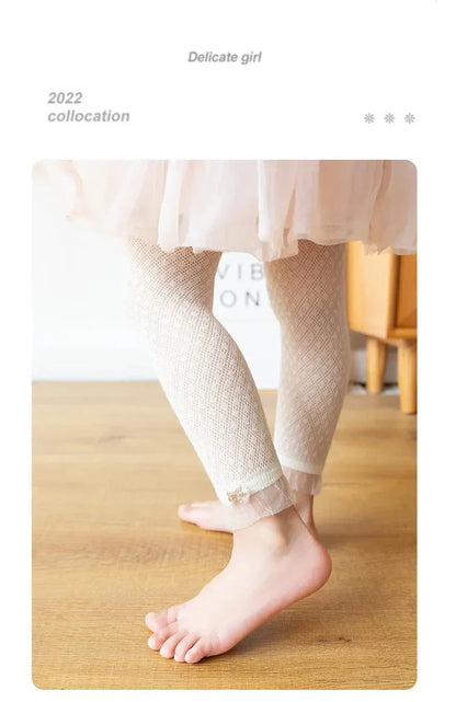 Soft Mesh Lace Summer Leggings for Girls – Hollow-Out Cotton Blend Pants (Ages 1–3) - Shello's Creative Boutique