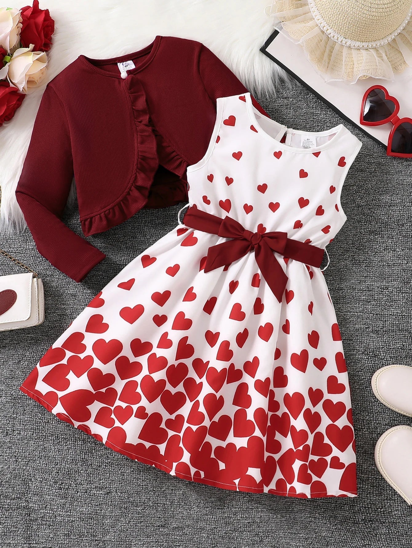 Children's clothing girl autumn fashion casual pink floral dress set 2-piece set - pink round neck vest+pink floral skirt Shello's Creative Boutique
