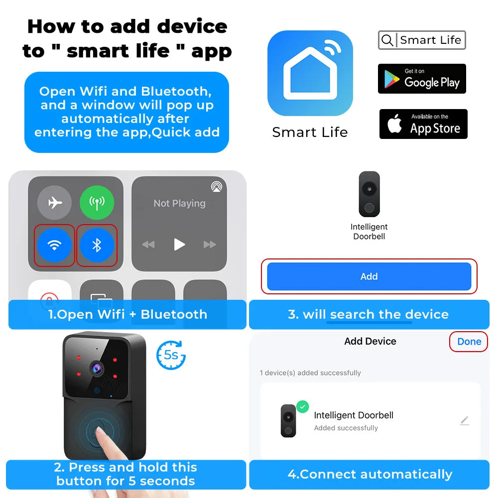 Tuya Smart WiFi Video Doorbell with HD Camera & Night Vision