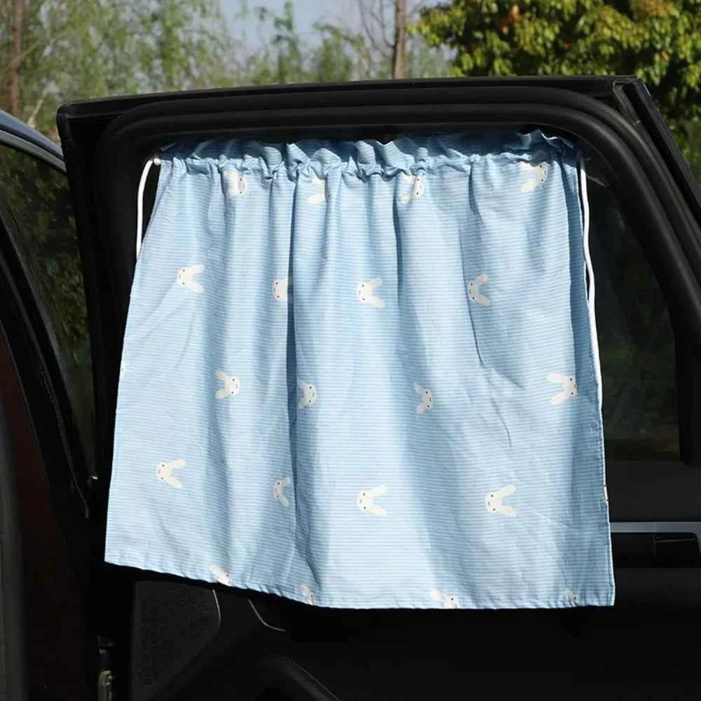 Suction Cup Car Curtains Cute Cartoon Animal/Floral Sunshade Curtain UV Protection Cotton Car Window Cover Car Interior