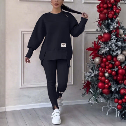 LAPA Women's Irregular Two-Piece Sweatshirt & Trouser Set – Autumn/Winter Casual Loose Knit Outfit (S–XXXL)