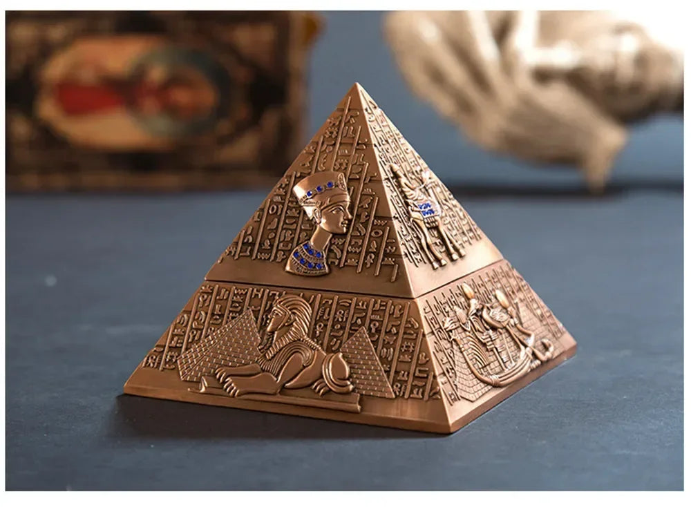 Egyptian Pyramid Ashtray with Lid – Vintage Metal Desktop Ornament