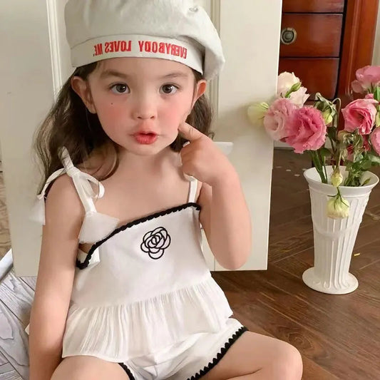 Angela Wonder Girls’ Summer Suspender + Shorts Set – Sleeveless Cotton 2-Piece Outfit Shello's Creative Boutique
