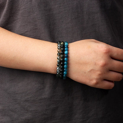 4mm Natural Stone Agate & Lava Stretch Bracelet – Handmade Tiny Bead Bangle for Men & Women