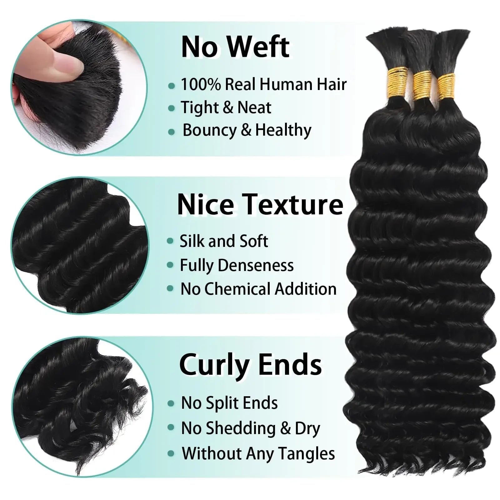 12A Human Braiding Hair #1B - Deep Wave Curly Boho Knotless Braids (50g-100g) - Shello's Creative Boutique
