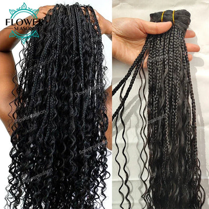 Boho Box Braids Human Hair Bundles - Curly Weave Double Weft 150g Remy Hair - Shello's Creative Boutique