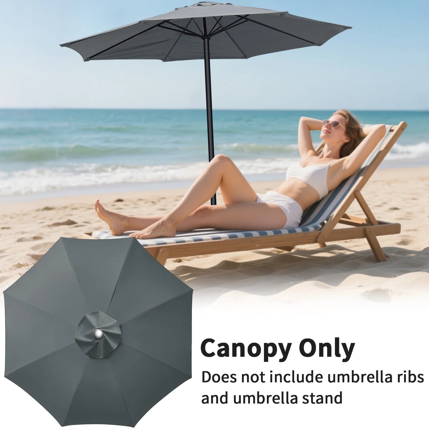 Parasol Replacement Cover – PU-Coated Oxford Waterproof Canopy for 6 & 8 Rib Garden Parasols