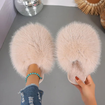 Women's Winter Fashion Fur Slippers - Fluffy Plush Anti-Slip Outdoor Slides - Shello's Creative Boutique