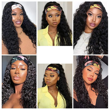 Human Hair Headband Wig - Water Wave 180% Density Natural Wig - Shello's Creative Boutique