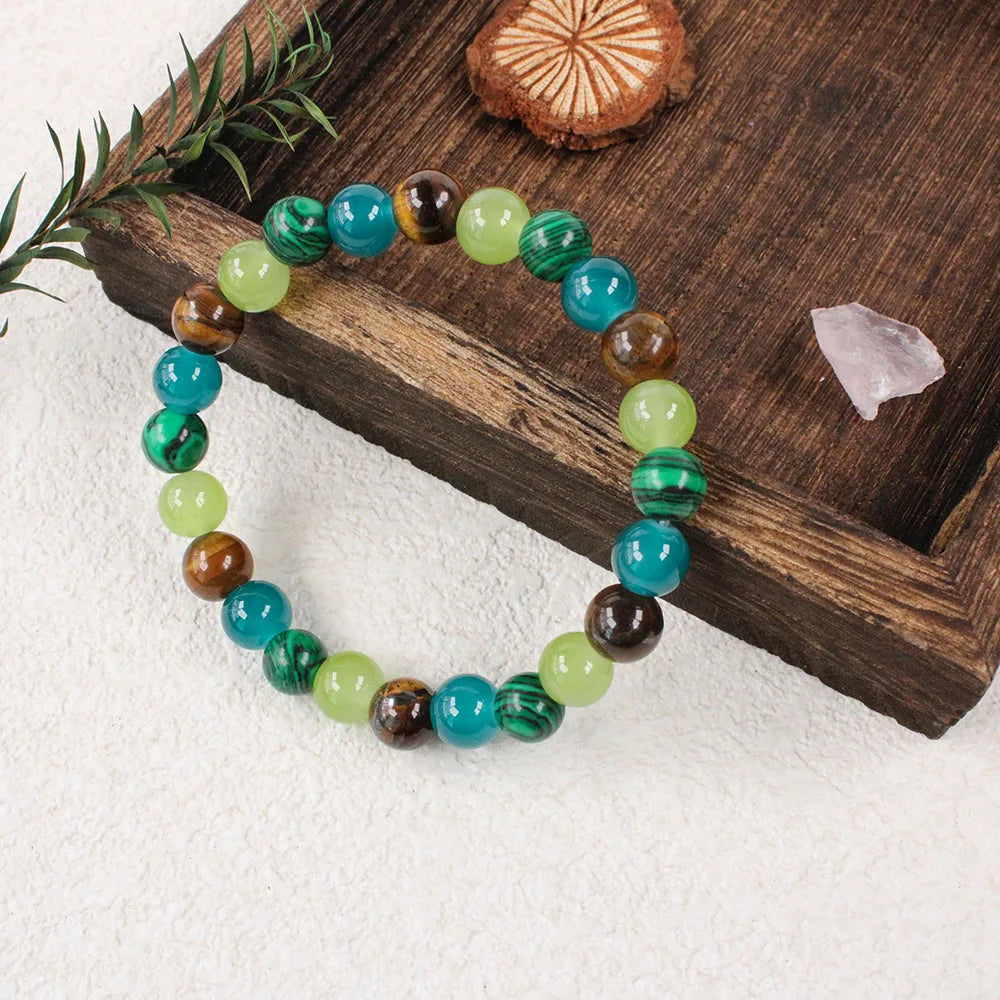 Bohemian Tiger Eye & Malachite Natural Stone Beaded Bracelet