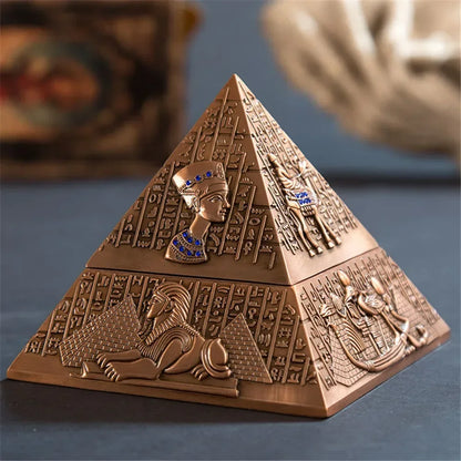 Egyptian Pyramid Ashtray with Lid – Vintage Metal Desktop Ornament