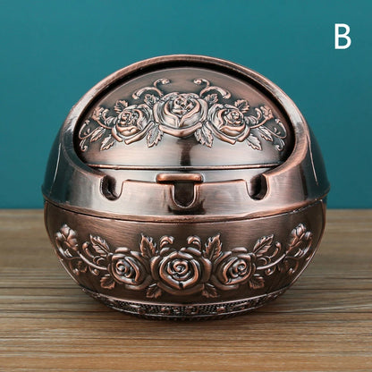 Retro Metal Ashtray With Lid – Anti-Fly Ash Windproof Covered Ashtray for Home & Desk