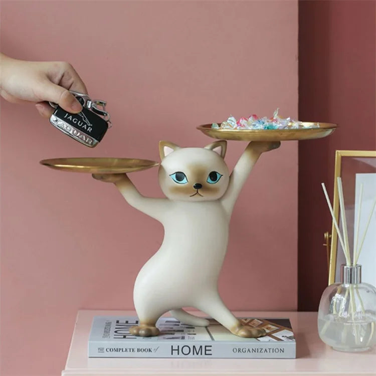 Cat Resin Sculpture Tray – Decorative Desktop Storage for Keys, Candy & Home Décor