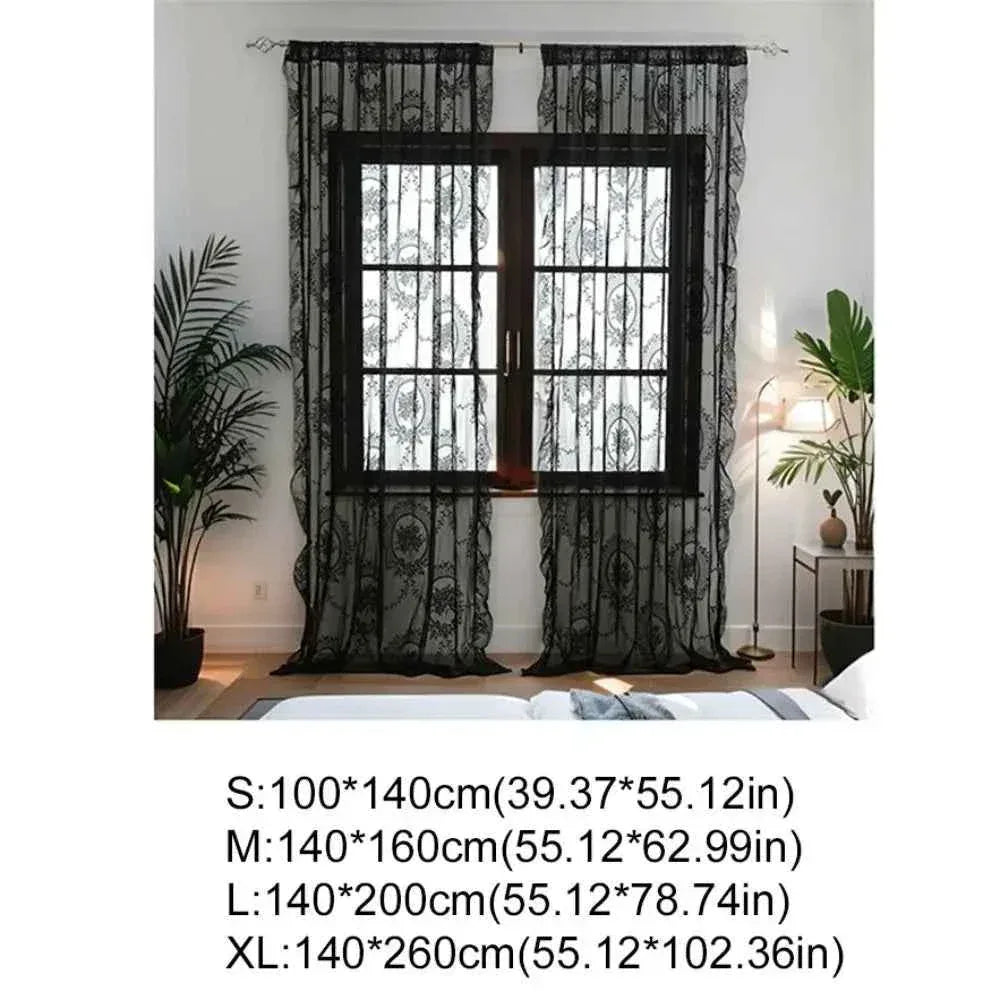 French Lace Sheer Curtains - Romantic Ruffled Floral Embroidery (2 Panels) - Shello's Creative Boutique