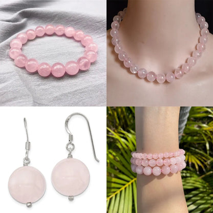 1 Strand 45pcs Natural Stone Beads – Rose Quartz, Tiger Eye, Obsidian