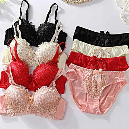 Fashionable and sparkling girl sexy women's bra set wholesale bow tie women's underwear without steel ring bra set