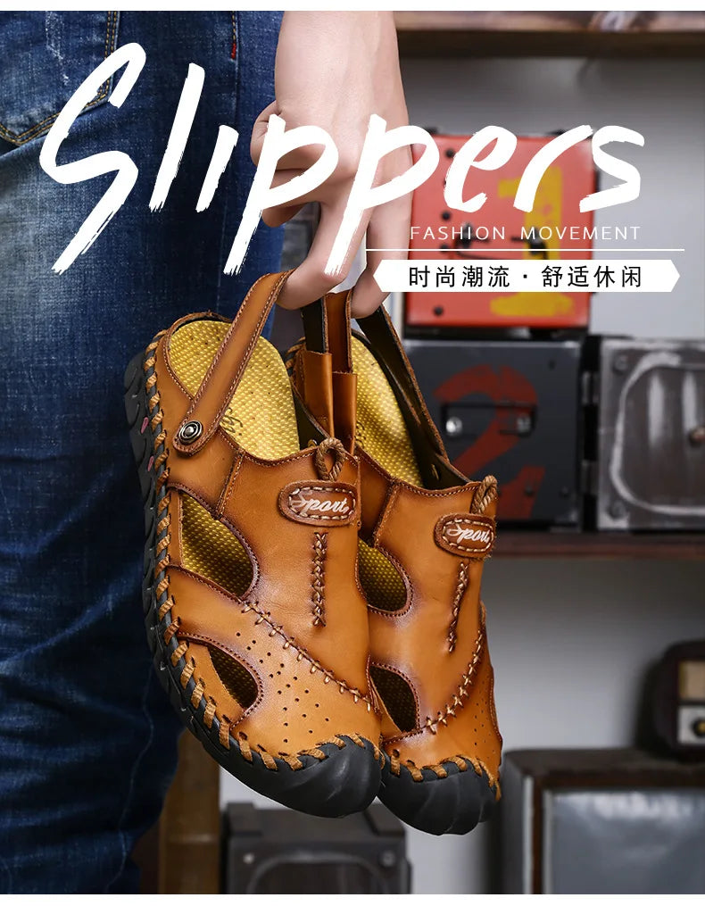 Men's Genuine Leather Sandals - Breathable Beach & Sports Sandals