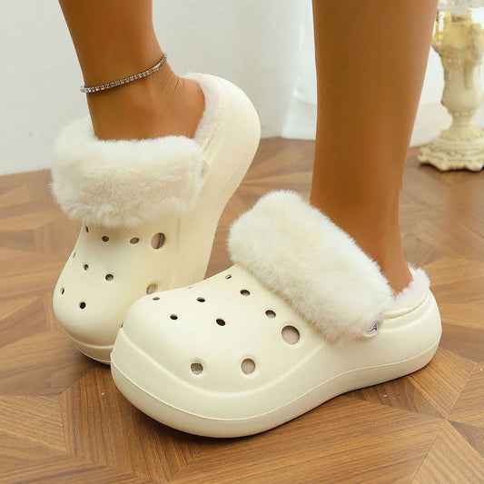 Women's Plush High Heel Slippers 2025 - Thick Soft-Soled Winter Garden Shoes