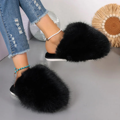 Women's Winter Fashion Fur Slippers - Fluffy Plush Anti-Slip Outdoor Slides - Shello's Creative Boutique