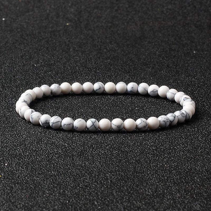 4mm Natural Stone Agate & Lava Stretch Bracelet – Handmade Tiny Bead Bangle for Men & Women