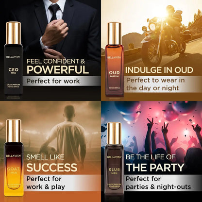 Bella Vita Luxury Man Perfume Gift Set 4 x 20 ml for Men with KLUB, OUD, CEO, G.O.A.T Perfume | Woody, Citrusy Long Lasting EDP - Shello's Creative Boutique