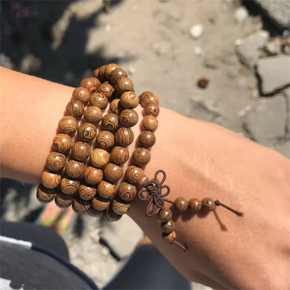 Natural Sandalwood 108 Bead Buddhist Bracelet – Meditation Prayer Beads for Men & Women