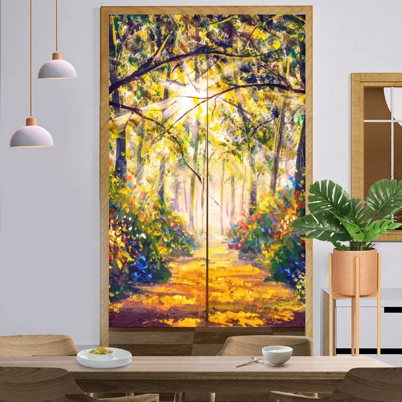 Forest Nature Landscape Door Curtains - Noren Style Entrance Drapes - Shello's Creative Boutique
