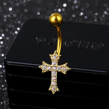 Cross Pendant Navel Ring – 316 Stainless Steel Bar