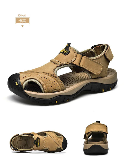 Men's Genuine Leather Sandals - Breathable Beach & Sports Sandals
