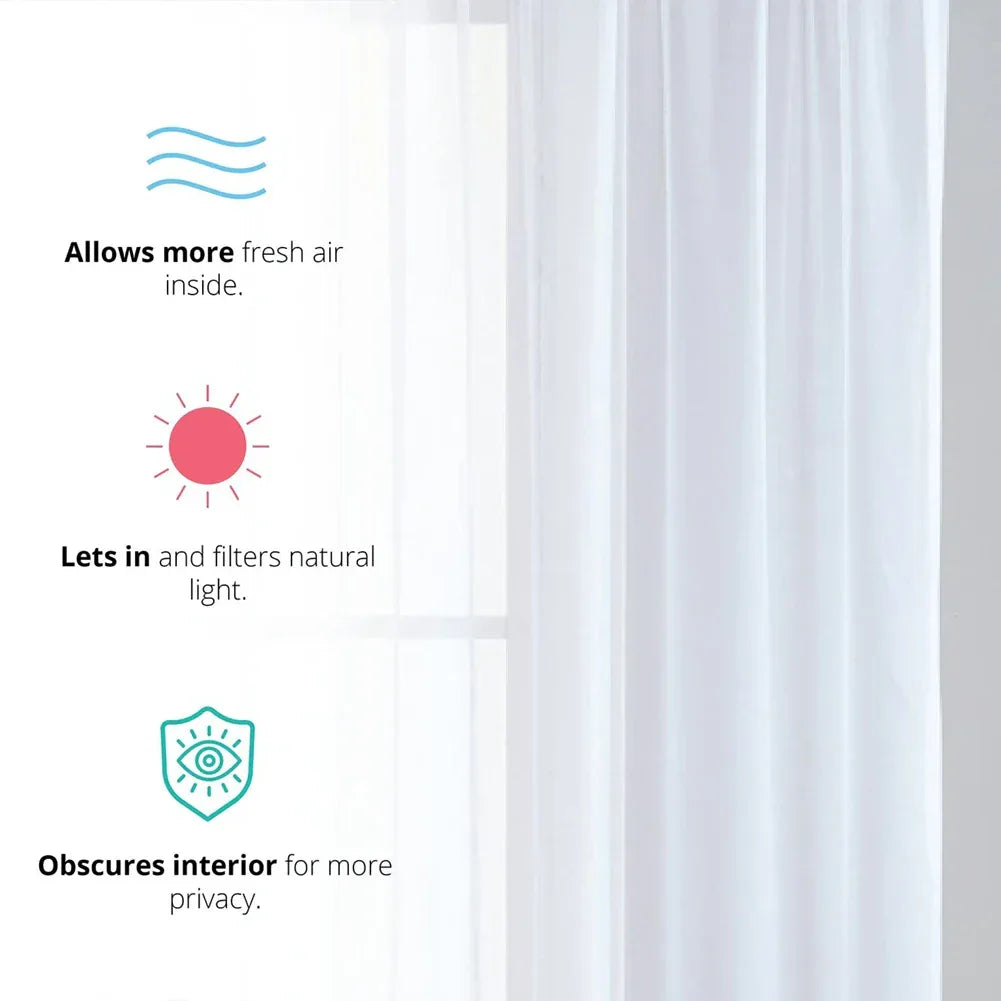 Sheer White Tulle Curtains – Elegant Voile Window Drapes - Shello's Creative Boutique