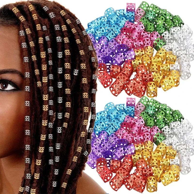 100/500pcs Gold Silver Dreadlock Hair Rings Adjustable Cuff Clip Hair Braids Dirty Braids Beads Hairpin Jewelry Hair Accessories - Shello's Creative Boutique