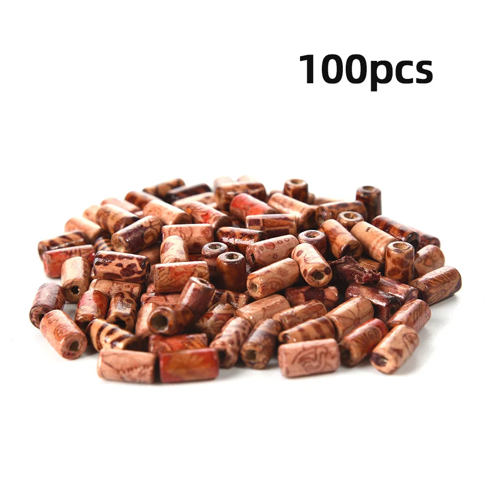 100pcs Wooden Dreadlock Beads - Vintage Natural Wood Hair Accessories - Shello's Creative Boutique