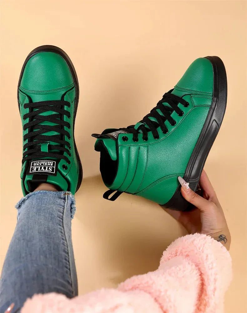 2025 Spring Fashion High-Top Sneakers - Unisex Leather Skateboarding Shoes (Red/White/Brown) - Shello's Creative Boutique