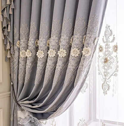 European Modern Blackout Curtains - Luxury Embroidered Tulle Villa Valance for Living Room & Bedroom