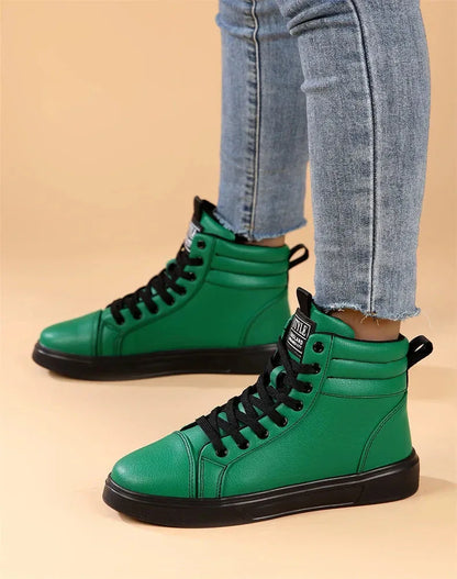 2025 Spring Fashion High-Top Sneakers - Unisex Leather Skateboarding Shoes (Red/White/Brown) - Shello's Creative Boutique