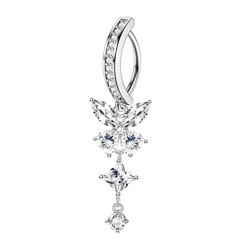 Pink Butterfly Crystal Belly Button Ring