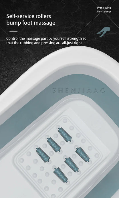 Foldable Adult Bath Barrel – Thickened Plastic Sitting Bathtub with Foot Massage & Lid