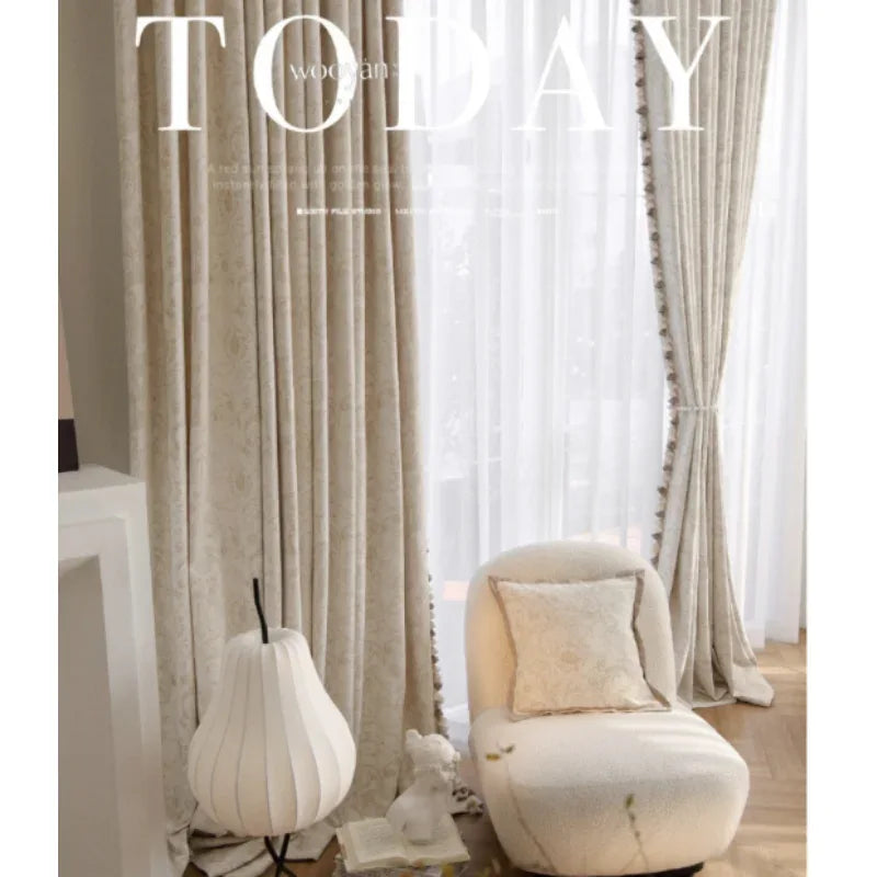 French Luxury Embroidered Chenille Curtains – Romantic Blackout Drapes - Shello's Creative Boutique