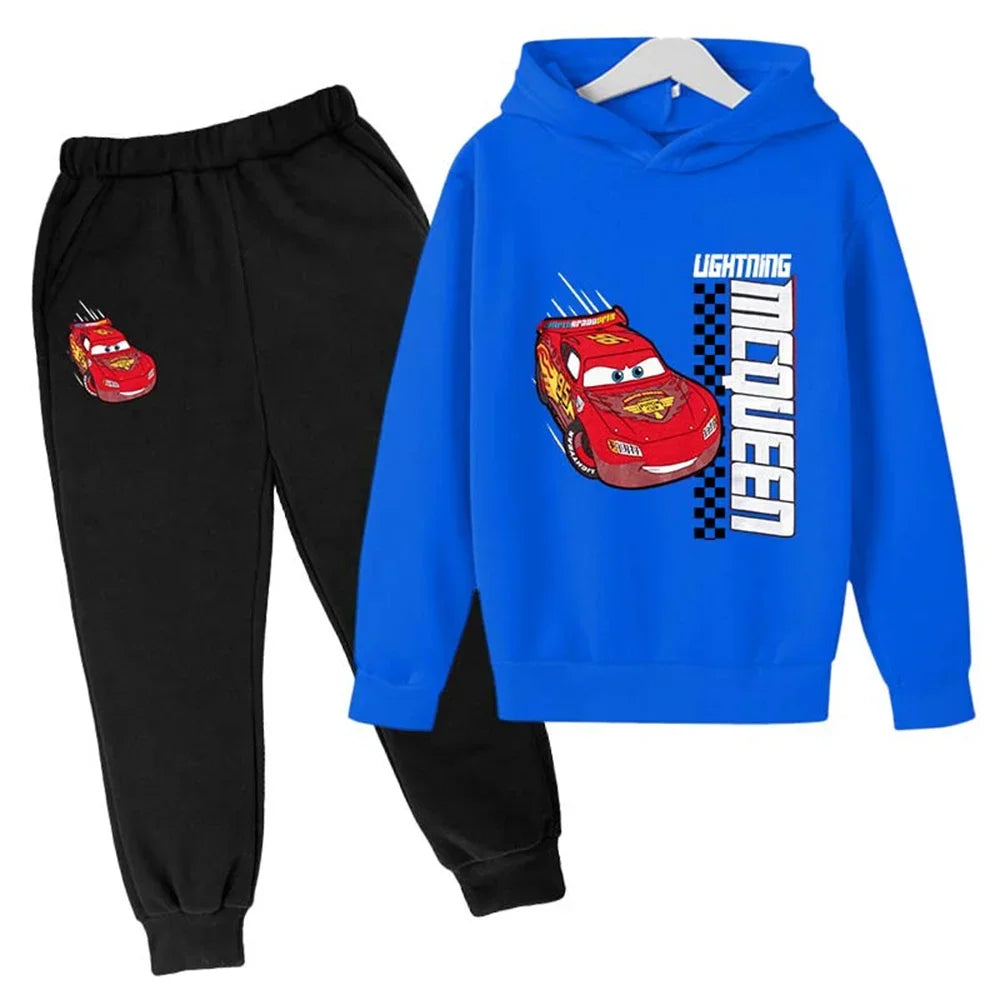 MINISO Kids' Lightning McQueen 2-Piece Tracksuit – Unisex Hooded Sweatshirt & Pants Set Shello's Creative Boutique