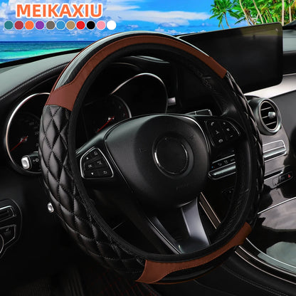 Crystal Carbon Fiber Steering Wheel Cover - Embroidered Leather (14.5-15 inch)