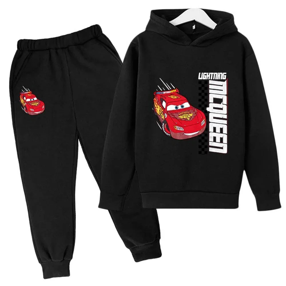 MINISO Kids' Lightning McQueen 2-Piece Tracksuit – Unisex Hooded Sweatshirt & Pants Set Shello's Creative Boutique