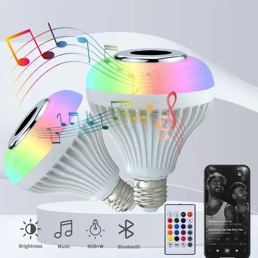 RGB Smart Bluetooth Speaker LED Bulb - Music Sync Colour Changing with Remote (E27 12W) - Shello's Creative Boutique