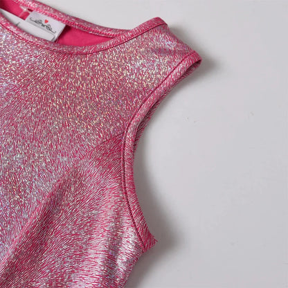 VIKITA Summer Princess Party Dress for Girls – Sleeveless Shiny Ball Gown with Patchwork Mesh Skirt (Ages 4–6) - Shello's Creative Boutique