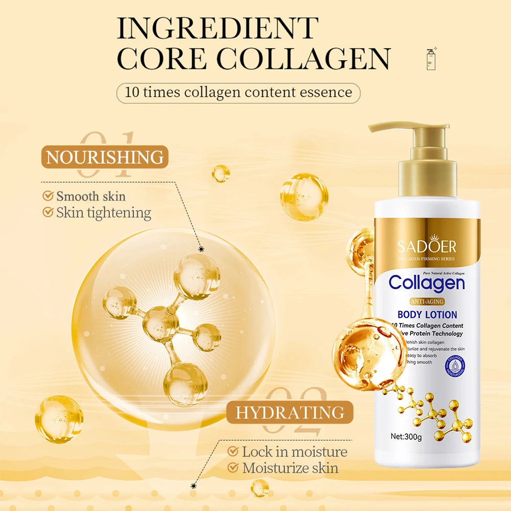 Collagen Body Lotion for Firming & Hydration - Intense Moisturizer Anti-Aging Skin for Dry, Sagging Skin, Nourishment 300g/pc - Shello's Creative Boutique