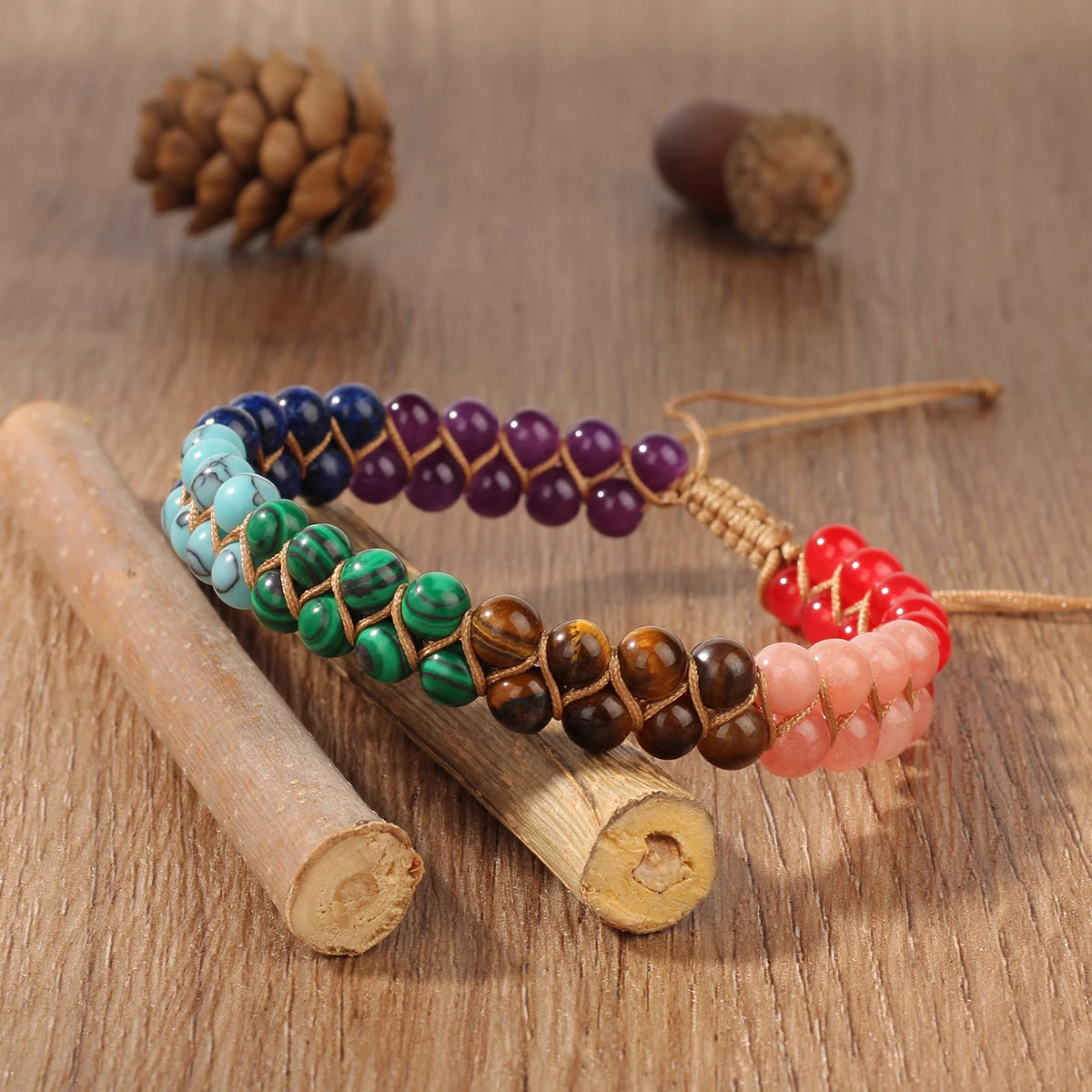 7 Chakras Boho Ankle Bracelet – Double-Layer Braided Turquoise Beach Jewellery