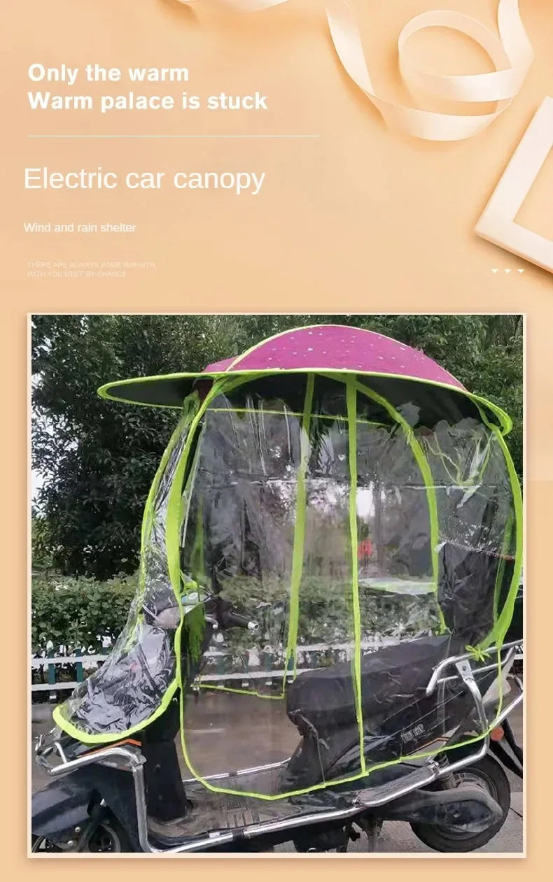 Fully Enclosed Electric Vehicle Canopy – Removable Rainproof Motorcycle Parasol with Metal Bracket