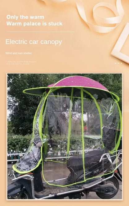 Fully Enclosed Electric Vehicle Canopy – Removable Rainproof Motorcycle Parasol with Metal Bracket
