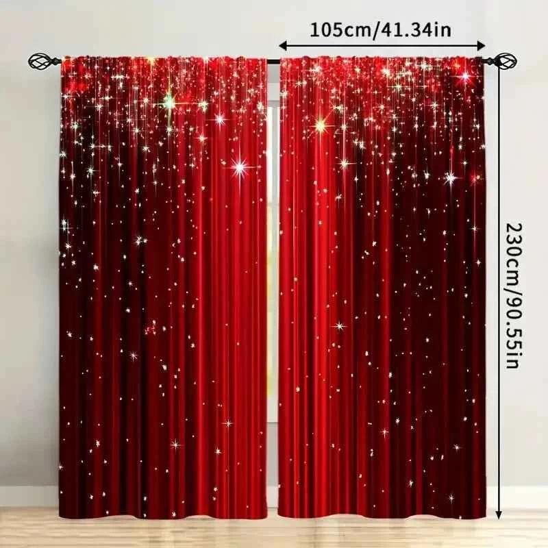 Elegant Red Curtains - Modern Geometric Pole Pocket Drapes for Bedroom & Living Room, 2 Panels