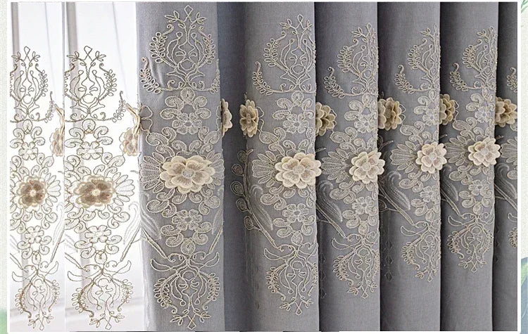 European Modern Blackout Curtains - Luxury Embroidered Tulle Villa Valance for Living Room & Bedroom