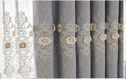 European Modern Blackout Curtains - Luxury Embroidered Tulle Villa Valance for Living Room & Bedroom